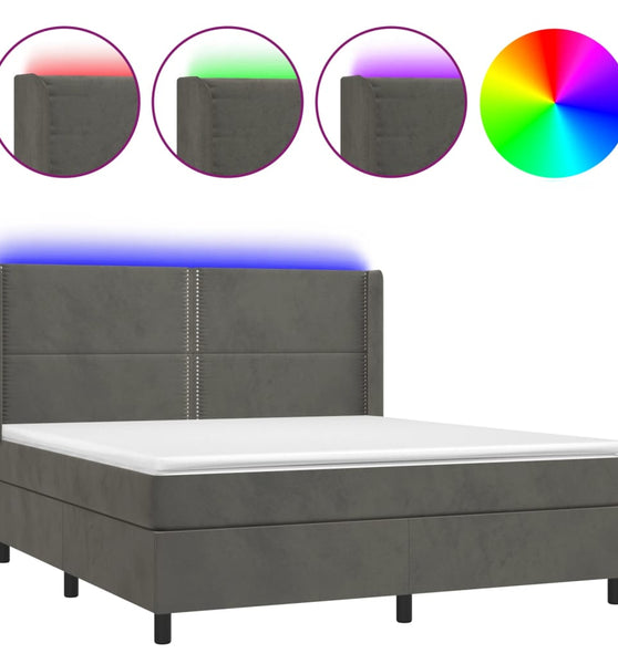 Boxspringbett mit Matratze & LED Dunkelgrau 180x200 cm Samt