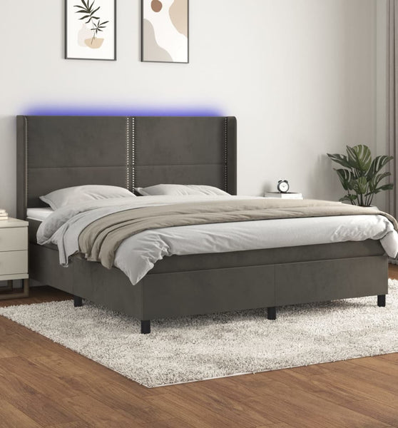 Boxspringbett mit Matratze & LED Dunkelgrau 180x200 cm Samt
