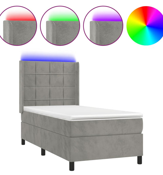 Boxspringbett mit Matratze & LED Hellgrau 80x200 cm Samt