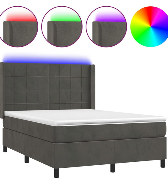 Boxspringbett mit Matratze & LED Dunkelgrau 140x190 cm Samt