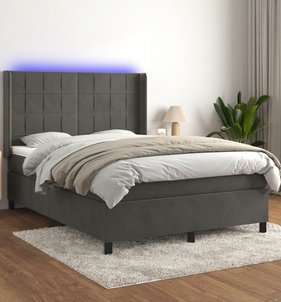 Boxspringbett mit Matratze & LED Dunkelgrau 140x190 cm Samt