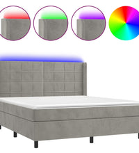 Boxspringbett mit Matratze & LED Hellgrau 160x200 cm Samt
