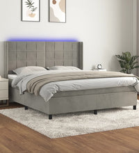 Boxspringbett mit Matratze & LED Hellgrau 160x200 cm Samt