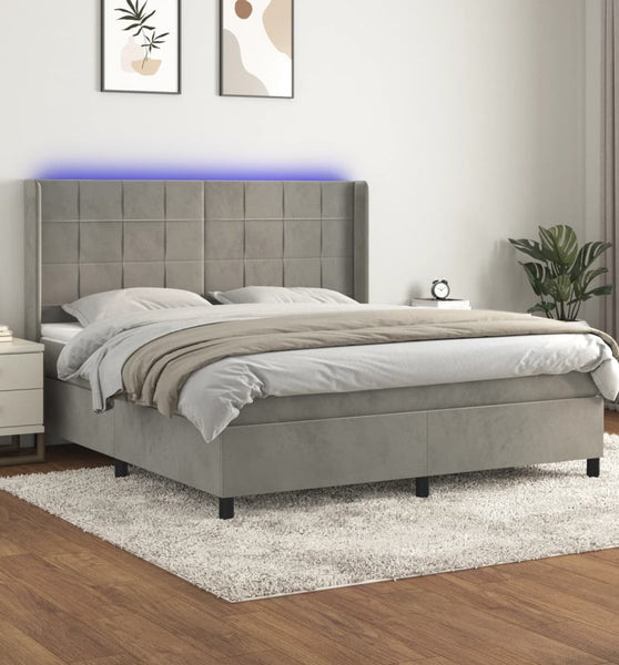 Boxspringbett mit Matratze & LED Hellgrau 160x200 cm Samt