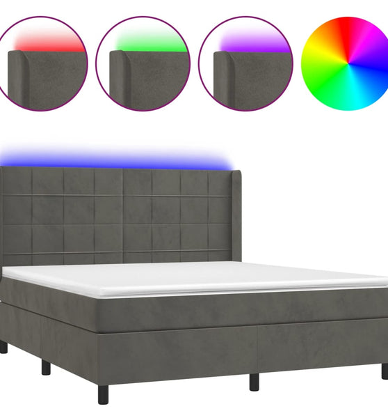 Boxspringbett mit Matratze & LED Dunkelgrau 180x200 cm Samt