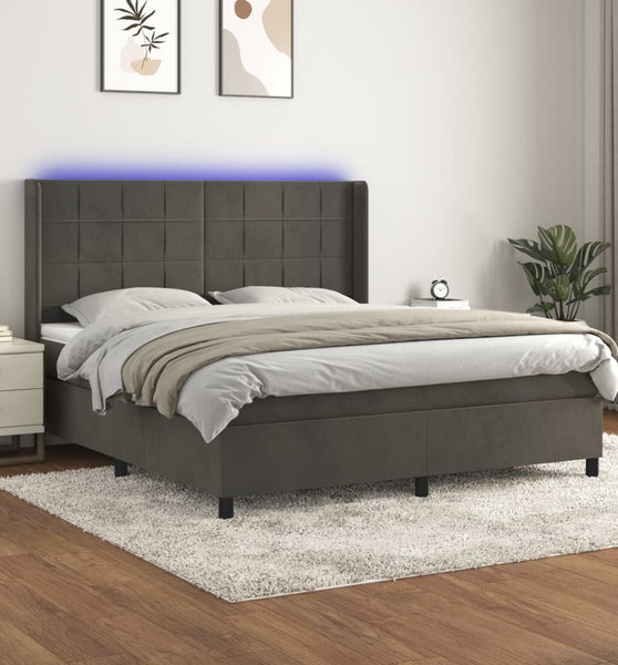 Boxspringbett mit Matratze & LED Dunkelgrau 180x200 cm Samt