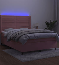 Boxspringbett mit Matratze & LED Rosa 140x190 cm Samt