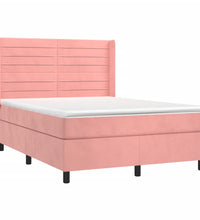 Boxspringbett mit Matratze & LED Rosa 140x190 cm Samt