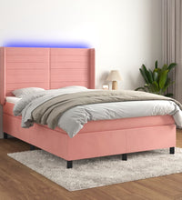 Boxspringbett mit Matratze & LED Rosa 140x190 cm Samt