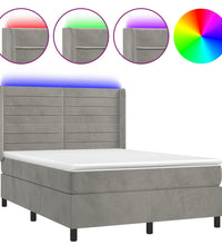 Boxspringbett mit Matratze & LED Hellgrau 140x200 cm Samt