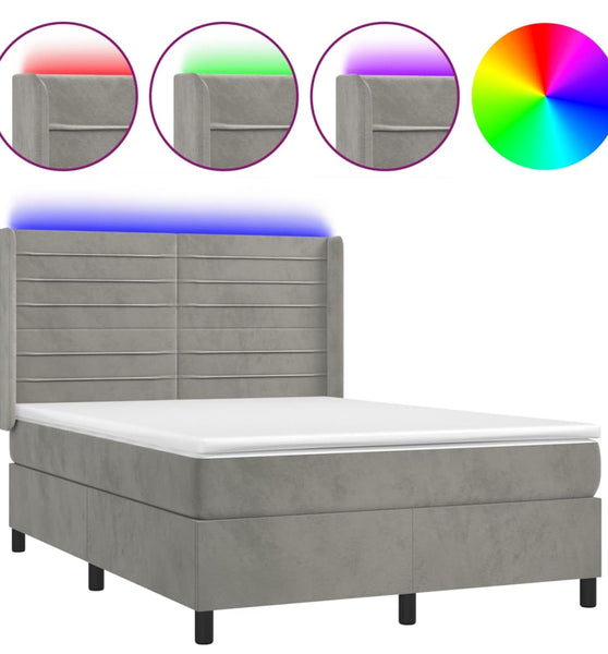 Boxspringbett mit Matratze & LED Hellgrau 140x200 cm Samt