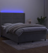 Boxspringbett mit Matratze & LED Hellgrau 140x200 cm Samt