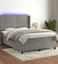 Boxspringbett mit Matratze & LED Hellgrau 140x200 cm Samt