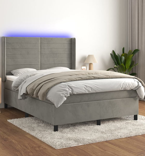 Boxspringbett mit Matratze & LED Hellgrau 140x200 cm Samt