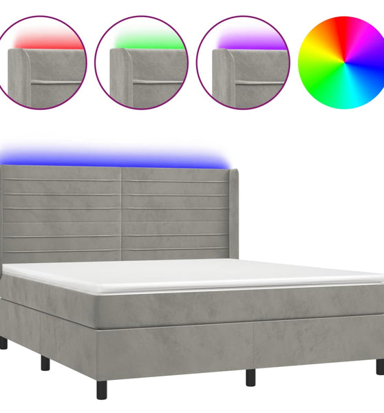Boxspringbett mit Matratze & LED Hellgrau 160x200 cm Samt