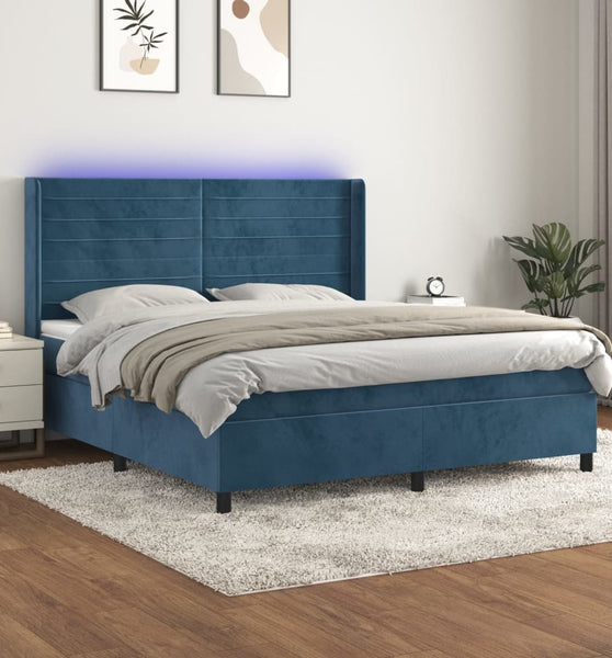 Boxspringbett mit Matratze & LED Dunkelblau 160x200 cm Samt