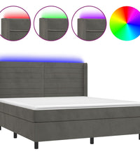 Boxspringbett mit Matratze & LED Dunkelgrau 180x200 cm Samt