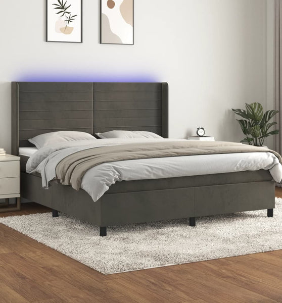 Boxspringbett mit Matratze & LED Dunkelgrau 180x200 cm Samt