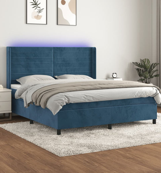 Boxspringbett mit Matratze & LED Dunkelblau 180x200 cm Samt