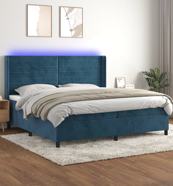 Boxspringbett mit Matratze & LED Dunkelblau 200x200 cm Samt