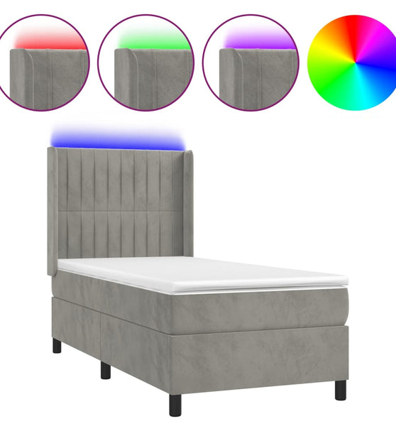Boxspringbett mit Matratze & LED Hellgrau 80x200 cm Samt