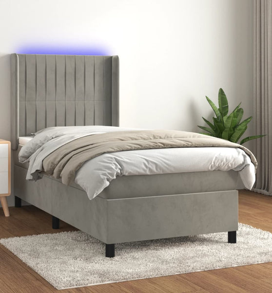 Boxspringbett mit Matratze & LED Hellgrau 80x200 cm Samt