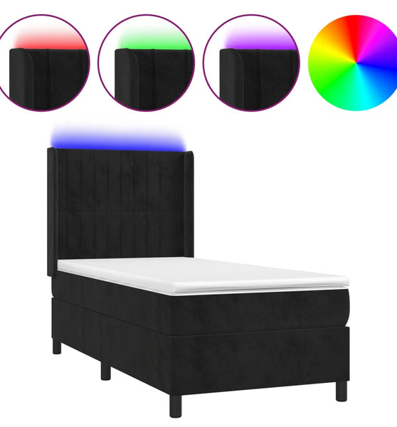 Boxspringbett mit Matratze & LED Schwarz 80x200 cm Samt