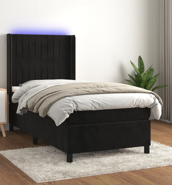 Boxspringbett mit Matratze & LED Schwarz 80x200 cm Samt