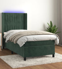 Boxspringbett mit Matratze & LED Dunkelgrün 90x200 cm Samt
