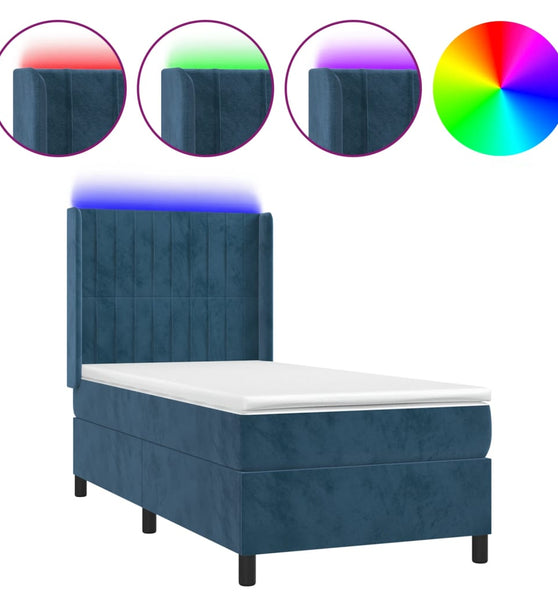 Boxspringbett mit Matratze & LED Dunkelblau 90x200 cm Samt