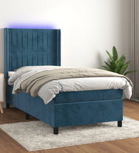 Boxspringbett mit Matratze & LED Dunkelblau 90x200 cm Samt