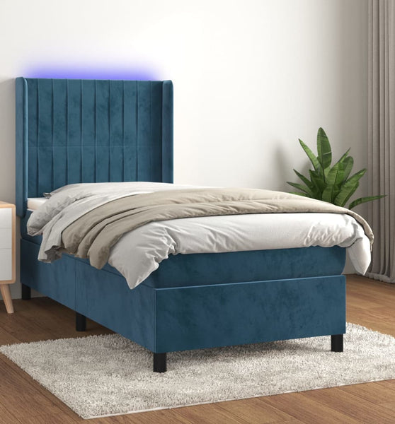 Boxspringbett mit Matratze & LED Dunkelblau 100x200 cm Samt