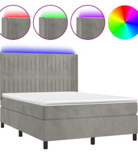 Boxspringbett mit Matratze & LED Hellgrau 140x190 cm Samt