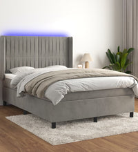 Boxspringbett mit Matratze & LED Hellgrau 140x190 cm Samt