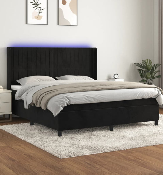 Boxspringbett mit Matratze & LED Schwarz 160x200 cm Samt