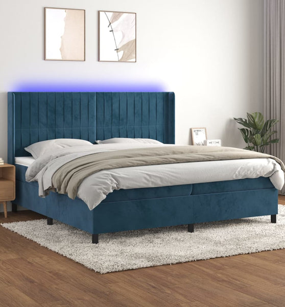 Boxspringbett mit Matratze & LED Dunkelblau 200x200 cm Samt