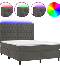 Boxspringbett mit Matratze & LED Dunkelgrau 140x190 cm Samt