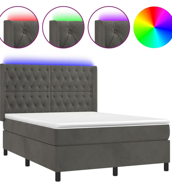 Boxspringbett mit Matratze & LED Dunkelgrau 140x190 cm Samt