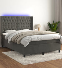 Boxspringbett mit Matratze & LED Dunkelgrau 140x190 cm Samt