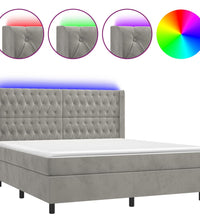 Boxspringbett mit Matratze & LED Hellgrau 160x200 cm Samt