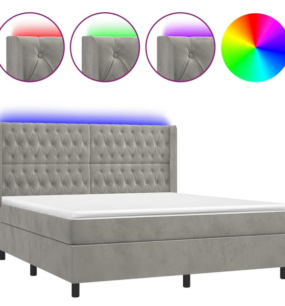 Boxspringbett mit Matratze & LED Hellgrau 160x200 cm Samt