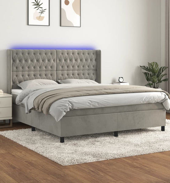 Boxspringbett mit Matratze & LED Hellgrau 160x200 cm Samt