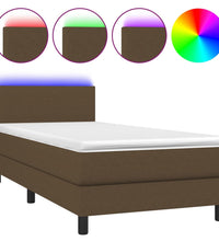 Boxspringbett mit Matratze & LED Dunkelbraun 80x200 cm Stoff