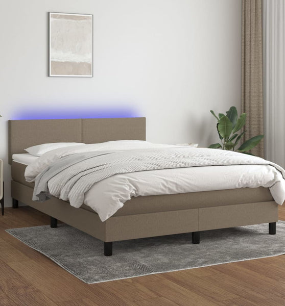 Boxspringbett mit Matratze & LED Taupe 140x200 cm Stoff