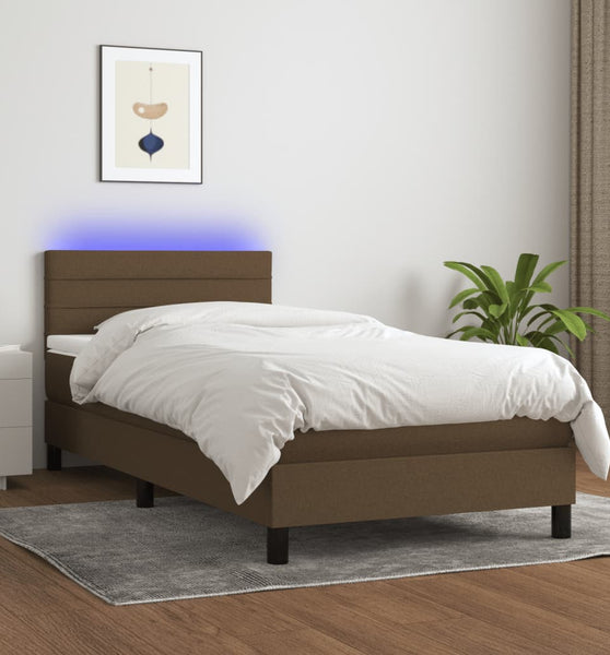 Boxspringbett mit Matratze & LED Dunkelbraun 80x200 cm Stoff