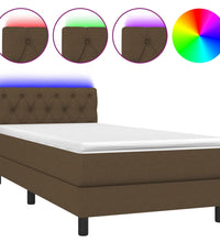 Boxspringbett mit Matratze & LED Dunkelbraun 80x200 cm Stoff