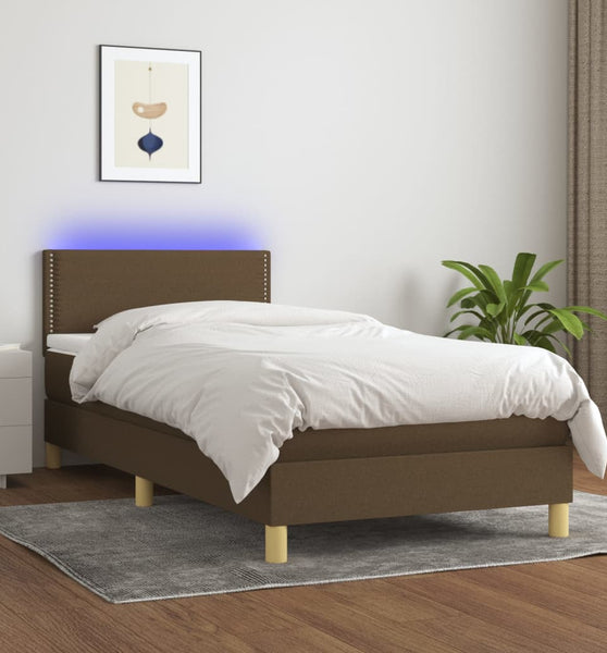 Boxspringbett mit Matratze & LED Dunkelbraun 80x200 cm Stoff