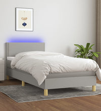 Boxspringbett mit Matratze & LED Hellgrau 90x190 cm Stoff