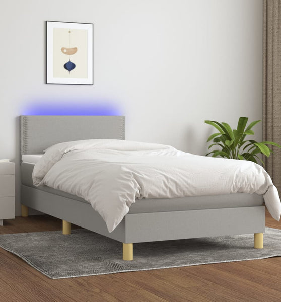 Boxspringbett mit Matratze & LED Hellgrau 90x190 cm Stoff