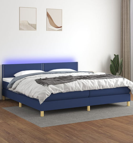 Boxspringbett mit Matratze & LED Blau 200x200 cm Stoff